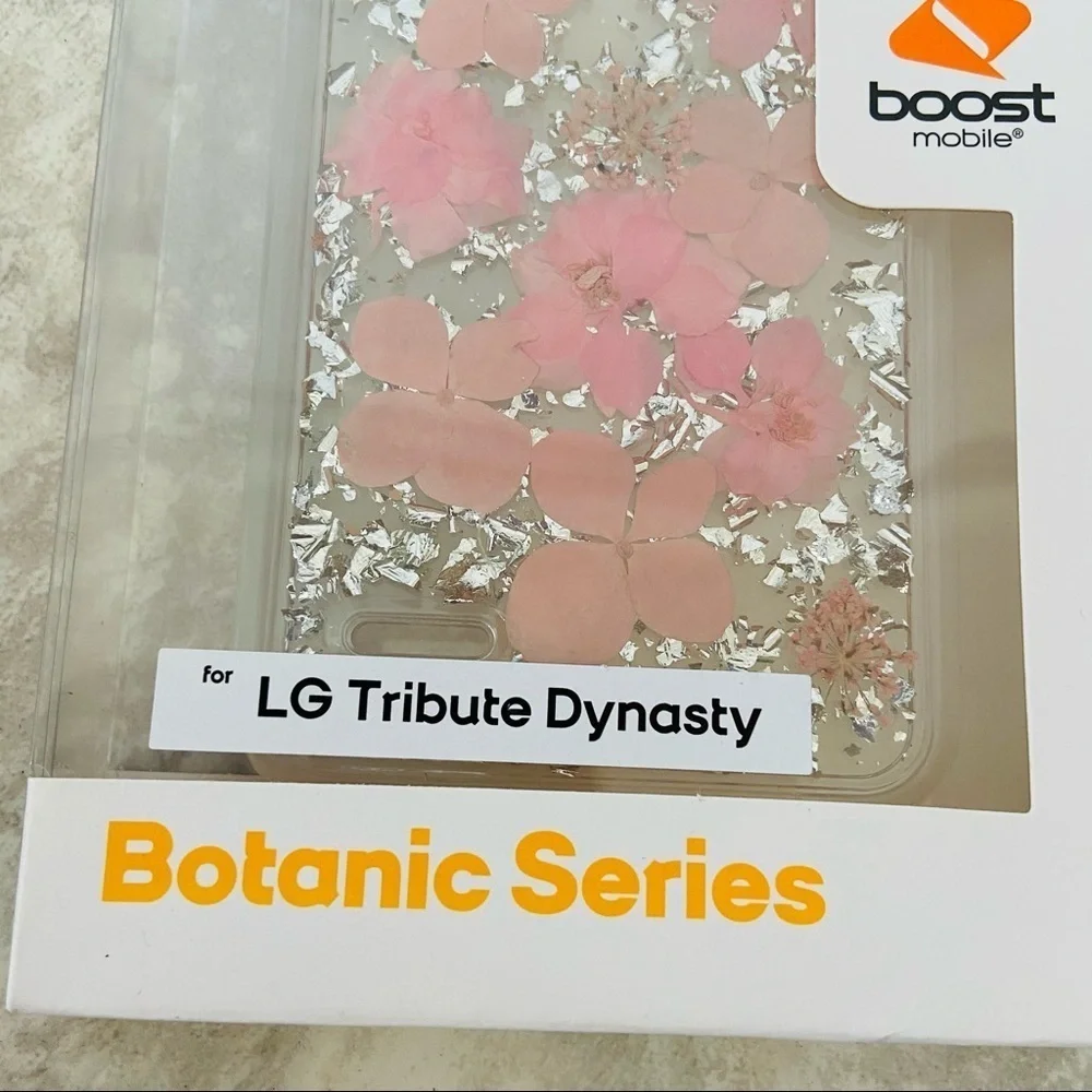 LG tribute dynasty pink silver sparkly pressed flower Botanic series phone case